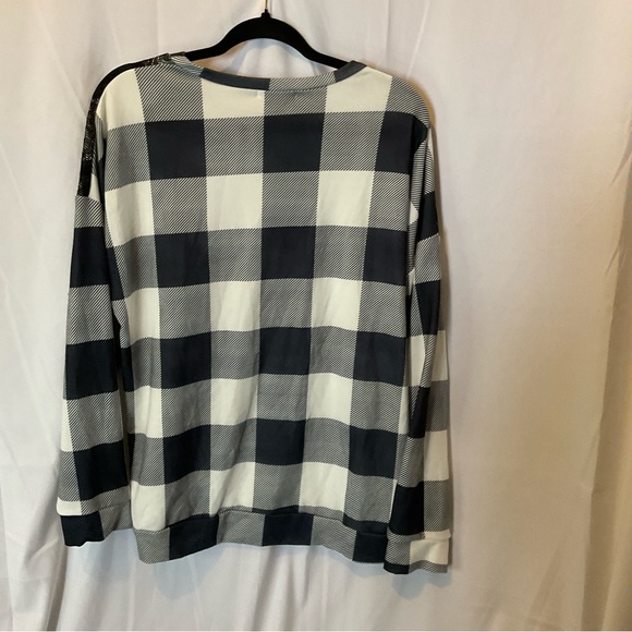 Women’s Long Sleeve White Buffalo Plaid Shirt w/Black Lace Detail Plus Size 2XL - Picture 6 of 16